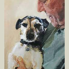 8" x 10" Oil on canvas SOLD "Man and his dog" Original oil painting by Sharon Bignell